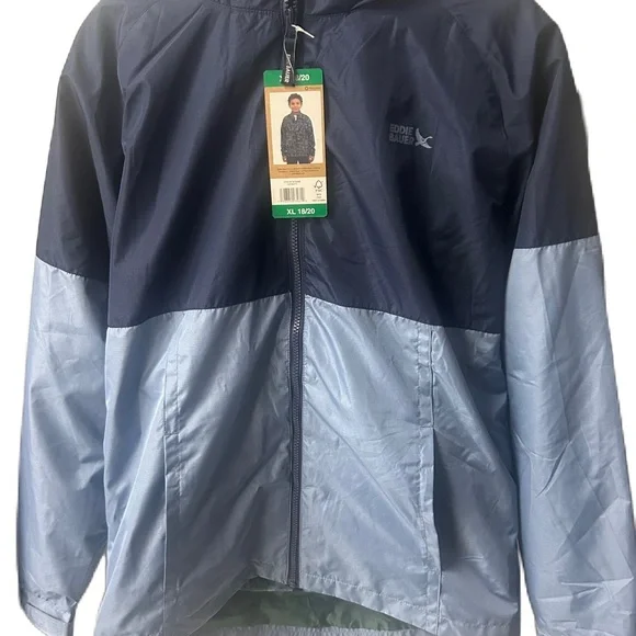 NWT Eddie Bauer Kids Navy and Light Blue Raincoat 3-in-1 Lightweight Jacket - Picture 4 of 16